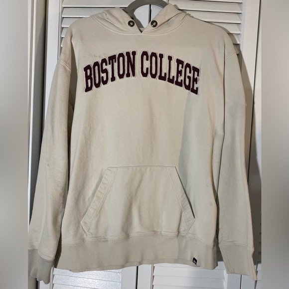 ‘47 Boston College Hoodie Sweatshirt Size M Beige Kangaroo Pocket BC on Sleeve - Picture 1 of 12